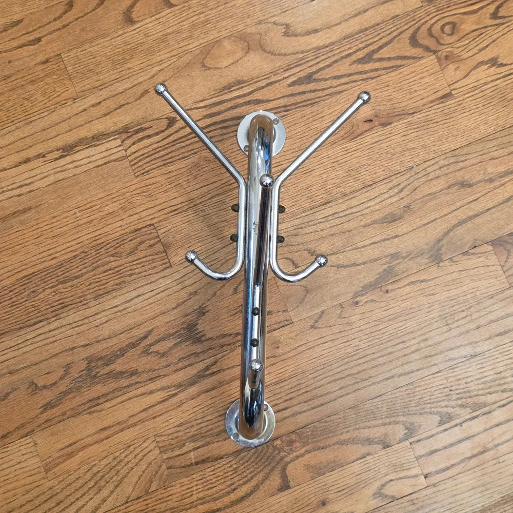 Vintage MCM Chrome‎ Wall Mounted Coat Rack Atomic 6 Hook Space Age Industrial